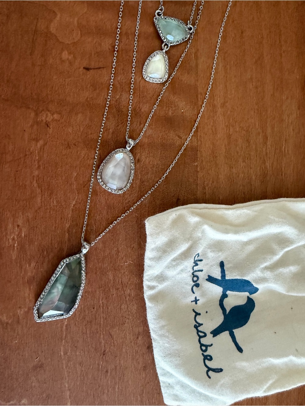 Chloe + Isabel Layered Silver Necklaces with Light Blue and White Stones - Picture 3 of 3